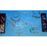 A selection of diamante necklaces; etc.; 2 Murano style bead necklaces