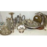 A brass table gong; a selection of silver plate