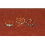 2 Victorian 9ct gold mourning rings (2.9gms); a 3 stone turquoise and yellow metal ring (unmarked