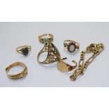 Two Victorian stone set dress rings (a.f.); 5 items of 9 carat gold