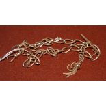 A large oval link double Albert with clip bar and tassel stamped '375' (46.6gms)