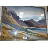 E Grieg Hall: watercolour, view of Torridon, signed, 14 " x 18", framed