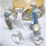 3 Nao figures of children; a Nao group of ducks and 2 similar figures of children