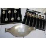 An elongated oval dish with reeded handles, Birmingham 1938, 3.5oz.