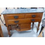 An Edwardian walnut washstand with marble top, pot cupboard, 1 long and 2 short drawers