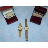 A gent's Rotary gold finish quartz wristwatch; a similar watch by RJW