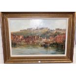 Ivan Taylor: "Whitby Abbey & Harbour", oil on canvas, 16" x 23", framed