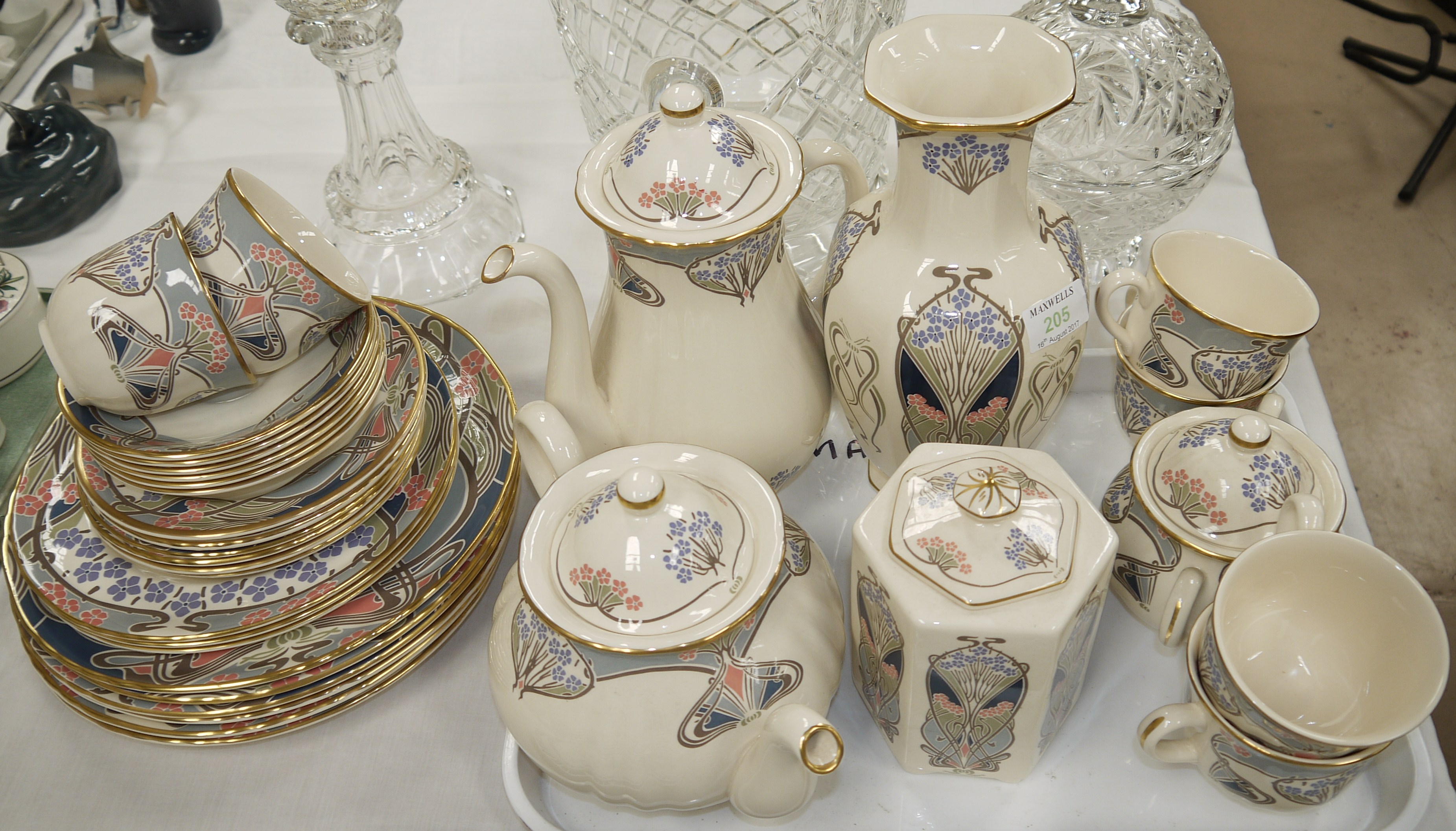 A Mason's Art Nouveau 'Ianthe' pattern part dinner and tea set, designed 1987 for Liberty's,