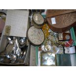A selection of costume jewellery; silver plated cutlery; etc.