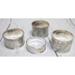 4 chased napkin rings, various dates, 3oz.