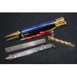Two silver cased bridge pencils and a modern bridge pencil; 2 Parker gold plated propelling pencils