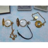 A gilt metal cased hunter pocket watch by J W Benson; 2 other pocket watches