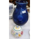 A 1970's blue Poole baluster vase, two other pieces of 1960's Poole,