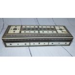 An early 20th century Indian ivory and sandalwood vizagapatam rectangular box with hinged lid,