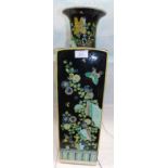 A Chinese famille noire large square tapering vase with flared neck, 6 character mark to base,