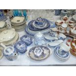 A selection of blue and white pottery; etc.