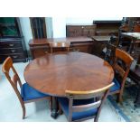An Ethan Allen mahogany finish colonial style dining suite comprising sideboard/buffet, extending