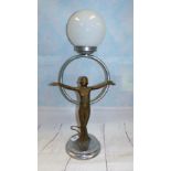 A 1920's Art Deco chromed table lamp with flapper girl, 22"