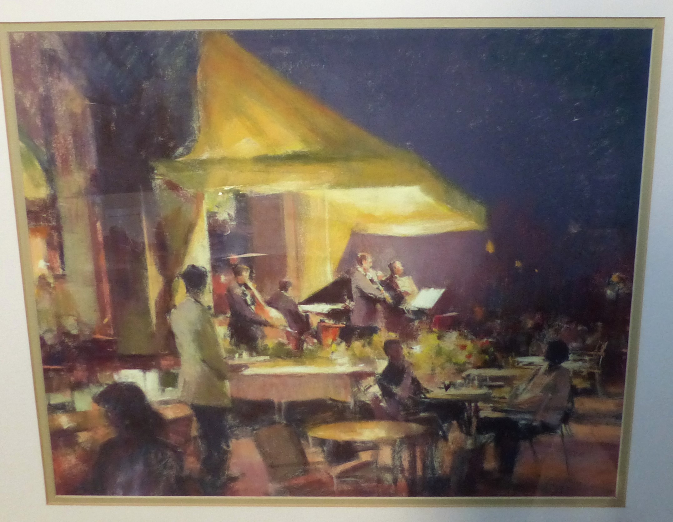 Bob Richardson: colour pastel, Dinner on the Terrace Venice, signed in pencil, 14½" x 17¾", framed