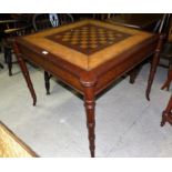 An Ethan Allen Georgian style games table with reversible square top inset revealing backgammon