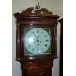 A George III oak and mahogany crossbanded clock, with square painted dial, 8 day movement striking