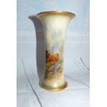 A Royal Worcester waisted cylindrical vase decorated with highland cattle, signed H Stinton, 6"