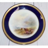 A Royal Worcester cabinet plate decorated with highland scene, cattle, signed H Stinton, 9"