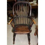 A 19th century hoop and stick back Windsor armchair
