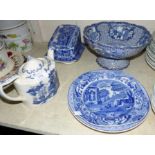 A William Adams Chinese pattern blue & white pedestal bowl; a Mason's willow teapot; a Copeland's