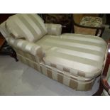 An Ethan Allen twin arm daybed upholstered in striped old gold coloured damask