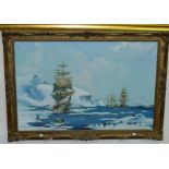 Alan J Bowyer: Arctic ship scene, oil on canvas, in large gilt frame