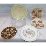 A selection of Victorian and later commemorative and decorative plates; 2 Royal Crown Derby plates