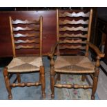 A set of 6 (4 + 2) ladder back rush seat dining chairs