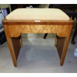 An Art Deco bird's eye maple dressing table stool; another stool