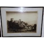 Albany E Howard: Barnard Castle, artist signed etching, 16" x 22", framed and glazed
