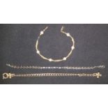 A 9 carat gold chain bracelet set tanzanite; 2 other bracelets