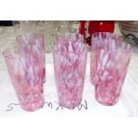 A set of 6 mottled cranberry glass tumblers (one slight chip)