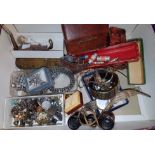 A selection of costume jewellery; a pair of pince nez; pre-decimal coinage