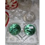 A pair of Victorian glass dumpies and glassware