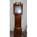 An early 19th century crossbanded oak long case clock by Nathaniel Dumville, Stockport, with swan