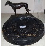 A 1930's marble dish/ashtray with bronze greyhound mount, length 11"