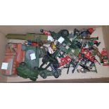 A collection of Dinky and other army vehicles; lead soldiers; etc.