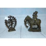 An Indian bronze depicting a man riding on an elephant; another depicting a deity