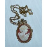 A cameo pendant in 9 carat gold mount on 9 carat gold chain, chain 2.3 gm