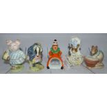 Four Beswick Beatrix Potter figures with gold back stamps: Lady Mouse; Tommy Brock; Anna Maria &