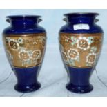 A pair of Royal Doulton Slater's Patent vases with blue ground, height 9"