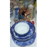 An Abbey blue and white bowl; plates and coffee pot; 7 Pendelfin figures; Wedgwood trinket boxes;