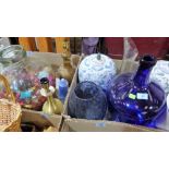 Two boxes of china, glass and lamps