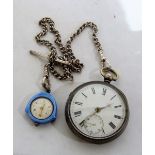 A silver lever watch, the movement signed J W Porter, with a silver Albert chain, together with a