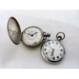 A Waltham silver full hunting Braille keyless watch. c1916 and a military keyless watch (A.F)